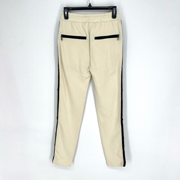 Homme + Femme NEW Signature Track Pants Sz XS Cream Black Stripe Zip Pockets - Picture 5 of 9